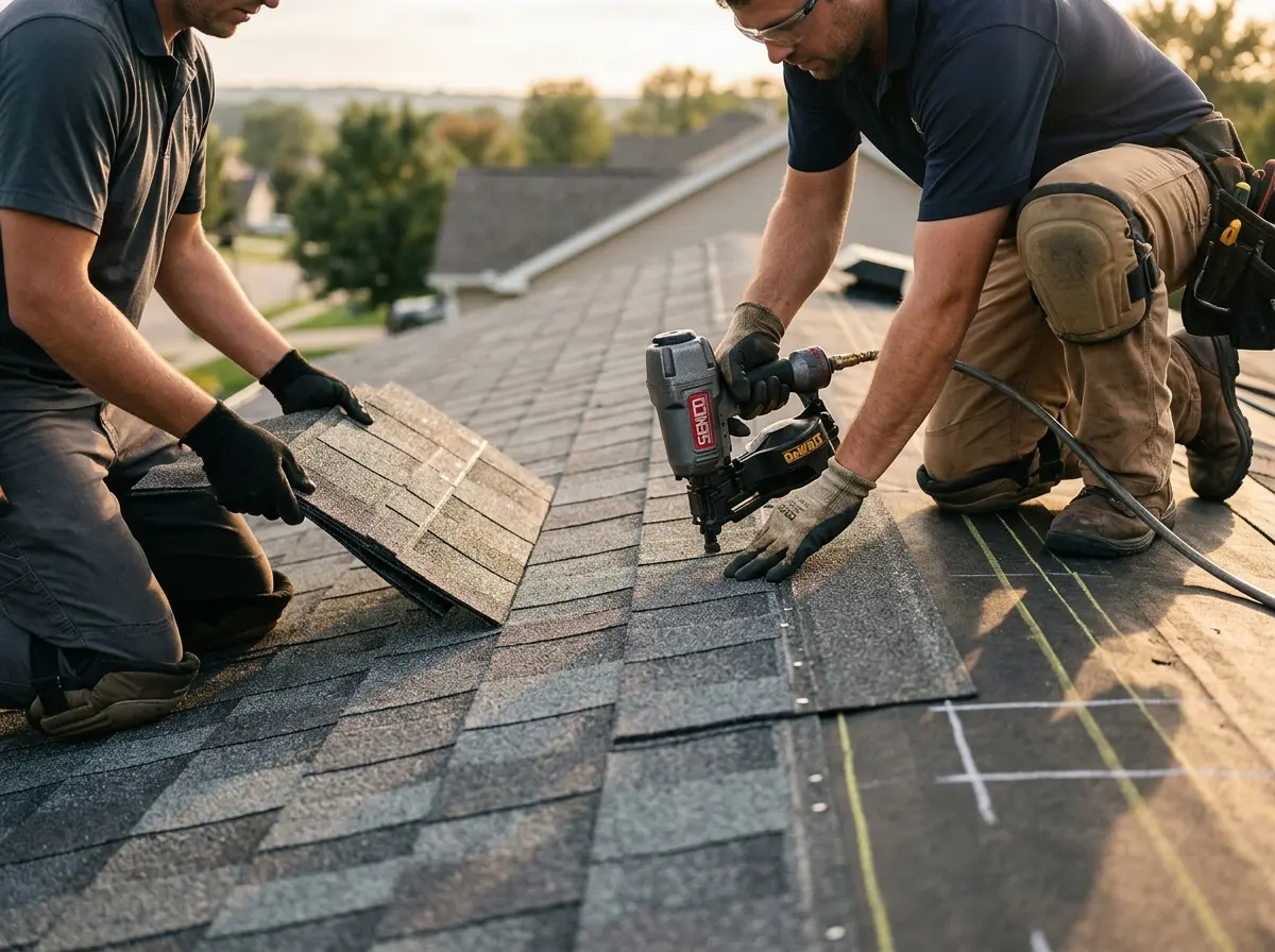 Professional roofer working on a residential roof in Mint Hill